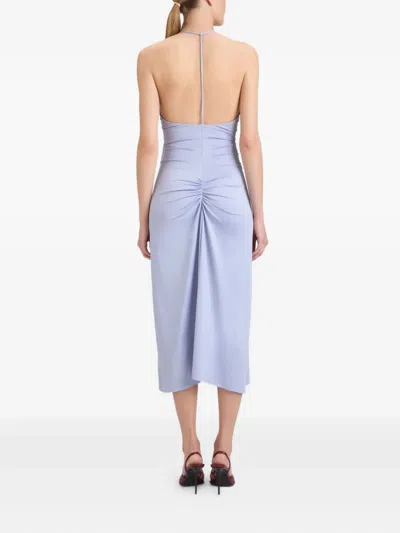 Victoria Beckham V-neck Ruched Midi Dress In Purple