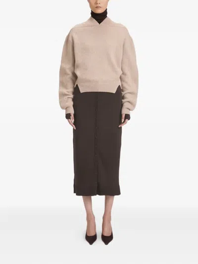 Victoria Beckham Beige Knit Sweater With V Neck On Front And Rear In Cashmere And Wool Woman In Brown