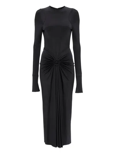 Victoria Beckham Womens Ruched Long-sleeves Stretch-woven Midi Dress Black
