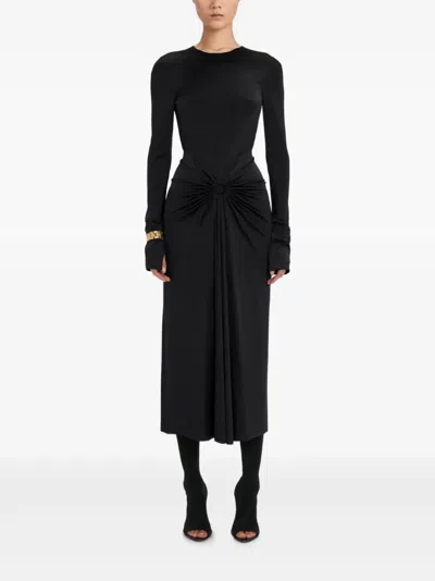 Victoria Beckham Womens Ruched Long-sleeves Stretch-woven Midi Dress Black