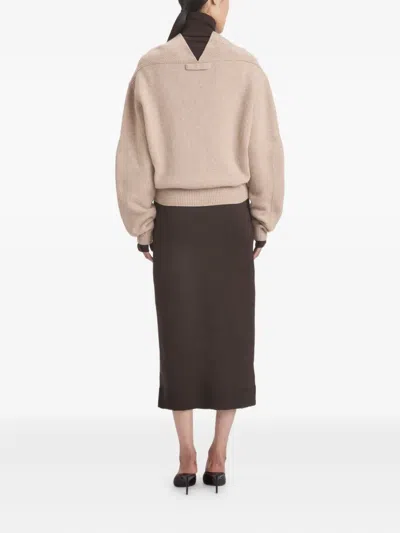 Victoria Beckham Beige Knit Sweater With V Neck On Front And Rear In Cashmere And Wool Woman In Brown