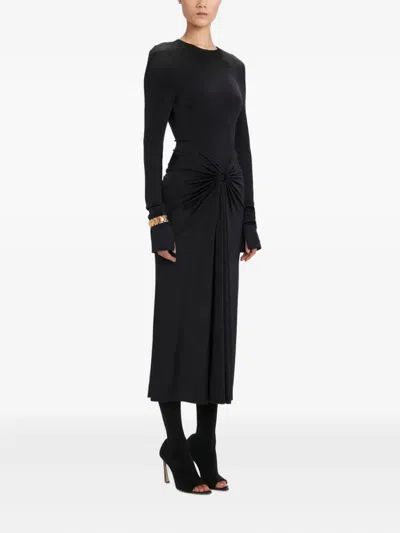 Victoria Beckham Womens Ruched Long-sleeves Stretch-woven Midi Dress Black