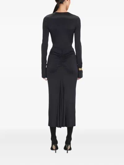Victoria Beckham Womens Ruched Long-sleeves Stretch-woven Midi Dress Black