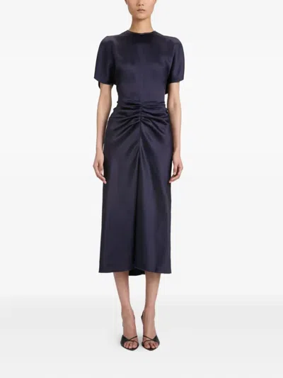 Victoria Beckham Waist Gathered Midi Dress With Ruched Detailing