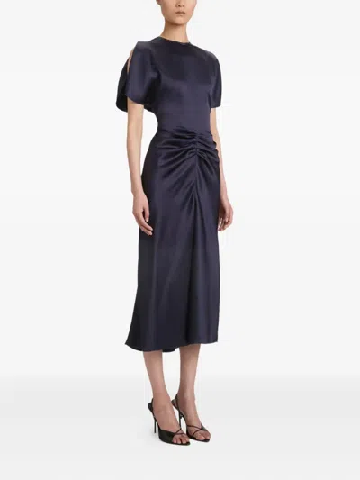 Victoria Beckham Waist Gathered Midi Dress With Ruched Detailing