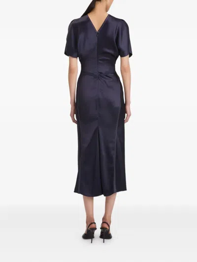 Victoria Beckham Waist Gathered Midi Dress With Ruched Detailing