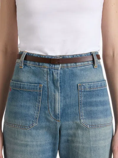 Victoria Beckham Logo-buckle Leather Belt In Brown