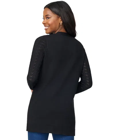 Melissa Paige Petite Pointelle Open-front Cardigan Sweater In Black