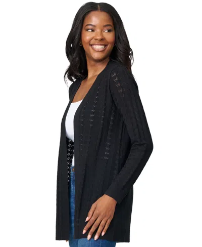 Melissa Paige Petite Pointelle Open-front Cardigan Sweater In Black
