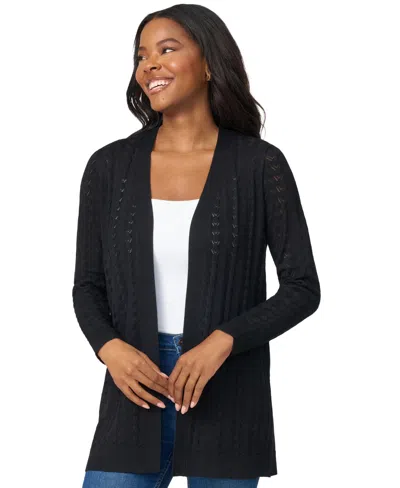 Melissa Paige Petite Pointelle Open-front Cardigan Sweater In Black