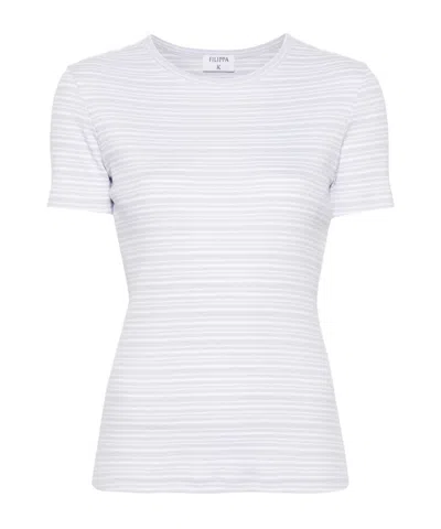 Filippa K T-shirt Ribbed Cotton Horizontal Stripes In White