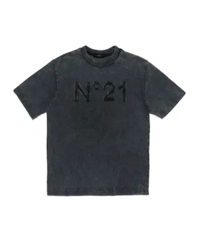 N°21 N21 Kids Logo Patch Crewneck T-shirt In Gray