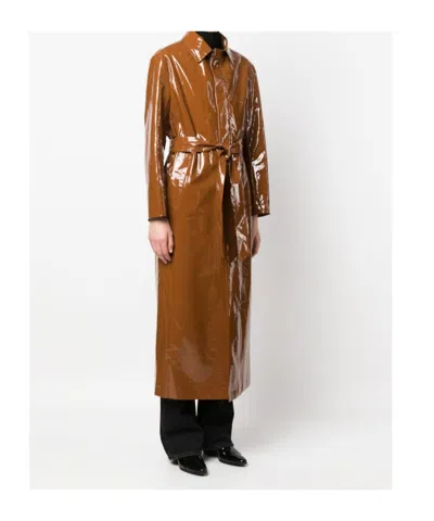 Filippa K Glossy Finish Trench Coat With Belted Waist In Brown