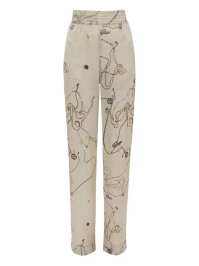 Victoria Beckham Jewellery-print Silk Pajama Pants In Neutral