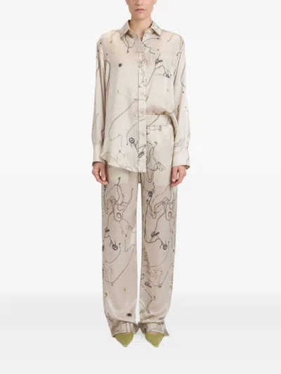 Victoria Beckham Jewellery-print Silk Pajama Pants In Neutral