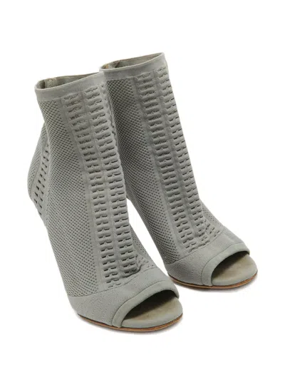 Pre-owned Gianvito Rossi Knit Peep-toe Boots In Gray