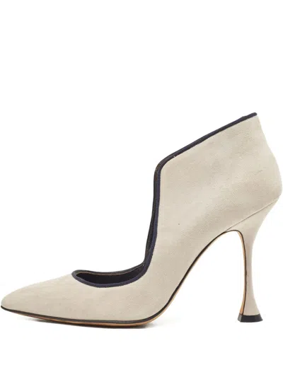 Pre-owned Manolo Blahnik Suede Cut-out Pumps In Neutral