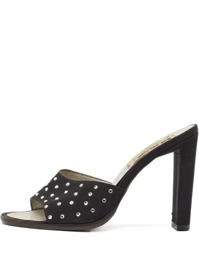 Pre-owned D&g Rhinestone Block-heel Sandals In Black
