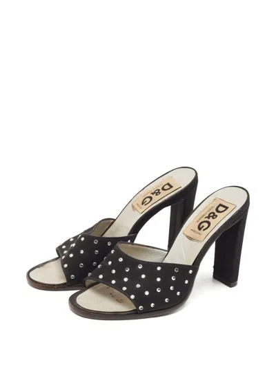 Pre-owned D&g Rhinestone Block-heel Sandals In Black