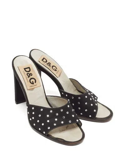 Pre-owned D&g Rhinestone Block-heel Sandals In Black