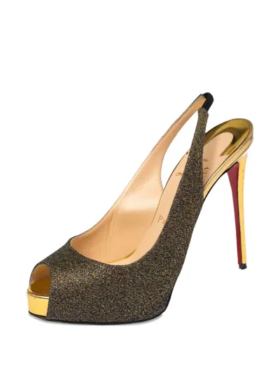 Pre-owned Christian Louboutin Platform Slingback Pumps In Gold