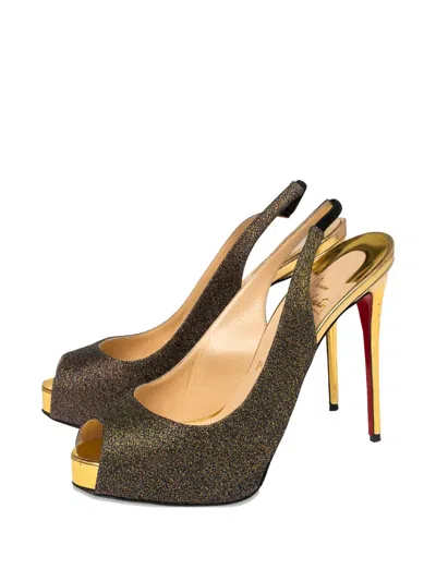 Pre-owned Christian Louboutin Platform Slingback Pumps In Gold