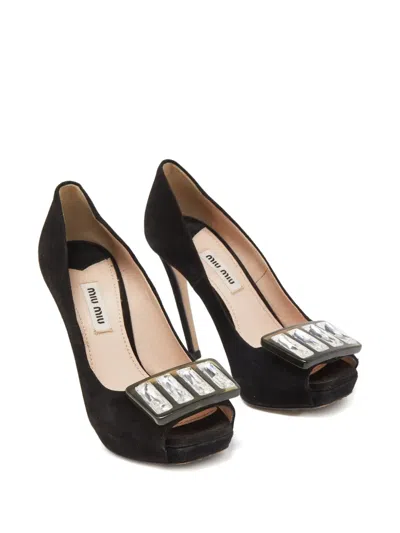 Pre-owned Miu Miu Crystal-embellished Pumps In Black