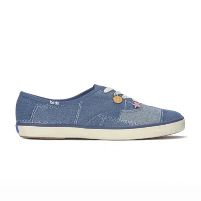 Keds Women's Champion Denim Patchwork Charm Lace Up Canvas Sneakers