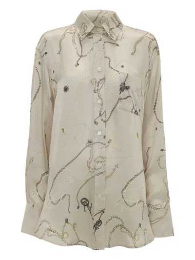 Victoria Beckham Jewellery-print Silk Pajama Top In Neutral