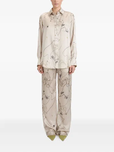 Victoria Beckham Jewellery-print Silk Pajama Top In Neutral