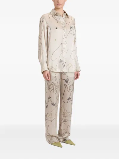 Victoria Beckham Jewellery-print Silk Pajama Top In Neutral
