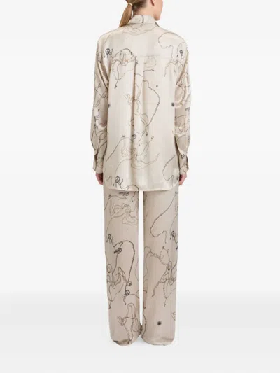 Victoria Beckham Jewellery-print Silk Pajama Top In Neutral