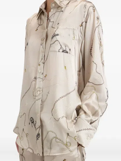 Victoria Beckham Jewellery-print Silk Pajama Top In Neutral