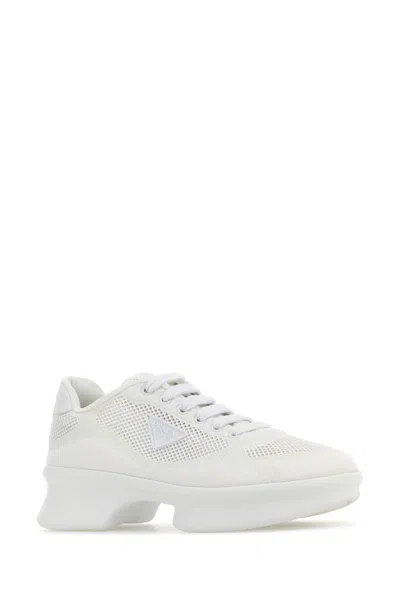 Prada Wavy Triangle Logo Low-top Sneakers In White