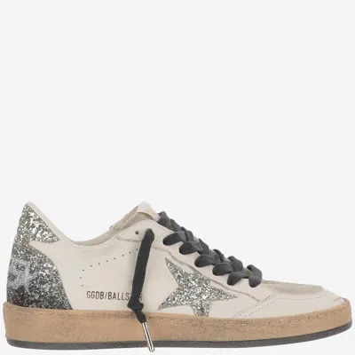 Golden Goose Ball Star Sneakers In Vintage Effect Leather And Suede With Glittered Star And Heel Tab In White