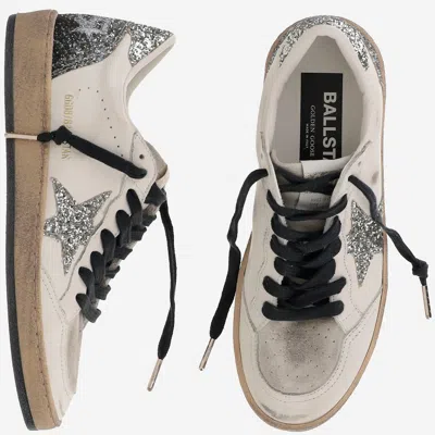 Golden Goose Ball Star Sneakers In Vintage Effect Leather And Suede With Glittered Star And Heel Tab In White