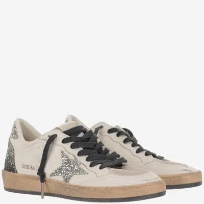 Golden Goose Ball Star Sneakers In Vintage Effect Leather And Suede With Glittered Star And Heel Tab In White