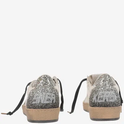 Golden Goose Ball Star Sneakers In Vintage Effect Leather And Suede With Glittered Star And Heel Tab In White