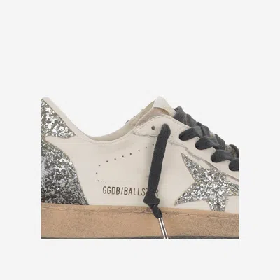 Golden Goose Ball Star Sneakers In Vintage Effect Leather And Suede With Glittered Star And Heel Tab In White