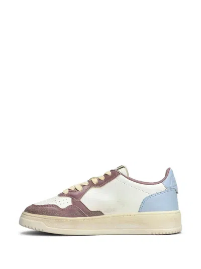 Autry Super Vintage Medalist Low Sneakers In White, Celestial Blue And Taupe Leather