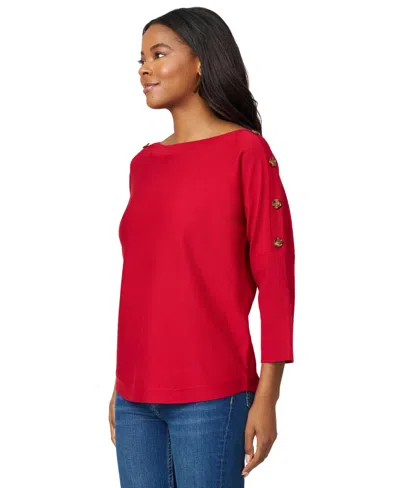 Melissa Paige Petite Button-trim Dolman-sleeve Sweater In Red