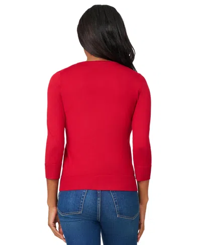 Melissa Paige Women's Petite Novelty Button-front Cardigan Sweater In Red