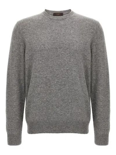 Zanone Crew Neck Wool Sweater With Ribbed Cuffs In Gray