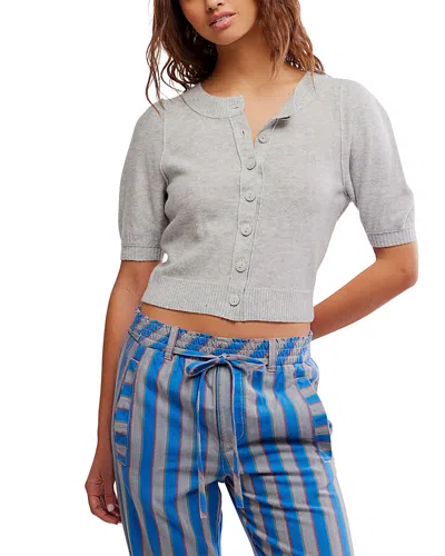 Free People Isla Wool Blend Solid Short Sleeve Cardigan In Gray