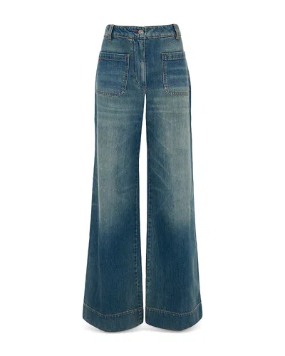 Victoria Beckham High Rise Wide Leg Alina Jeans In Washed Blue In Blue