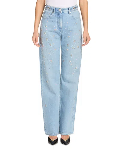 Versace Embroidery Stone Jeans In Light Blue In Blue