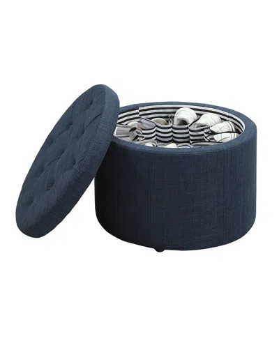 Convenience Concepts 22" Faux Linen Round Shoe Storage Ottoman