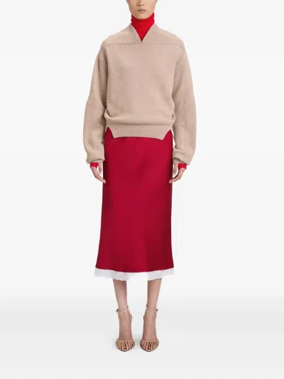 Victoria Beckham Lace Trim Slip Midi Skirt