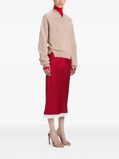 Victoria Beckham Lace Trim Slip Midi Skirt