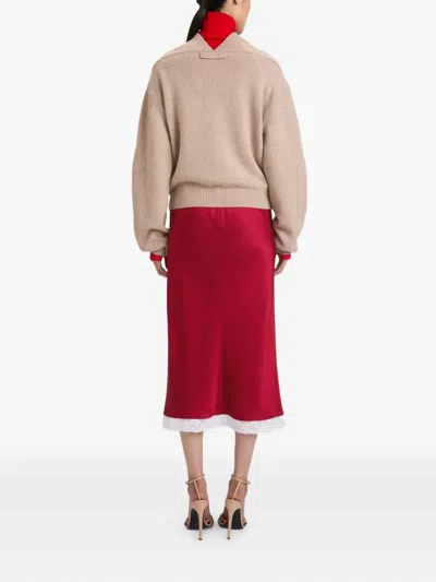 Victoria Beckham Lace Trim Slip Midi Skirt